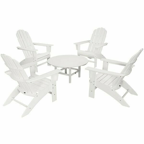 Polywood Vineyard 5-Piece White Patio Set with 4 Curveback Adirondack Chairs 633PWS4001WH